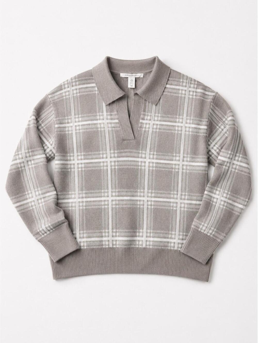 Max Studio Plaid Collared Pullover Sweater Gray White‎ Women's Size M